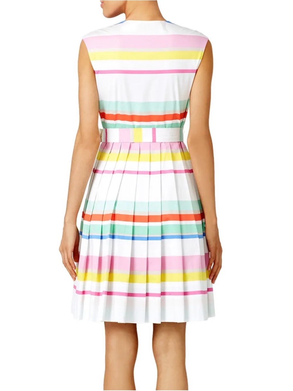 kate spade boho whimsy White Sleeveless Mini Dress Pastel Stripe Accents 14 NWT - Picture 2 of 11